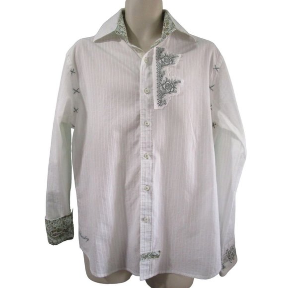 English Laundry Mod Mens Med Button Up Casual Embroidered Applique Flip Cuff EUC - Picture 1 of 16